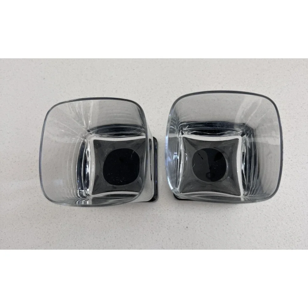 Vtg MCM Di Saronno Square Foot Black Bottom Cordial Bar Glasses Set Of 2